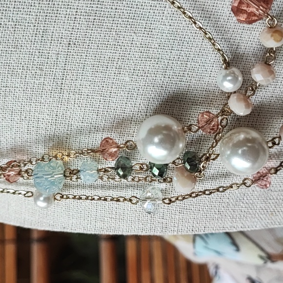 Beads and Baubles Moonstone Faceted Extra Long Necklace Pastel Dual Chain Pearls - Picture 4 of 12